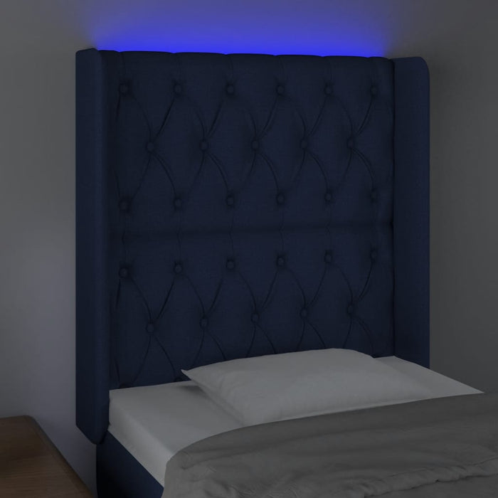 Tăblie de pat cu LED, albastru, 83x16x118/128 cm, textil - WALTI WALTI