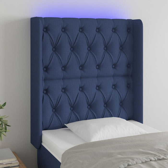 Tăblie de pat cu LED, albastru, 83x16x118/128 cm, textil - WALTI WALTI