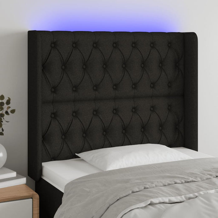 Tăblie de pat cu LED, negru, 93x16x118/128 cm, textil - WALTI WALTI