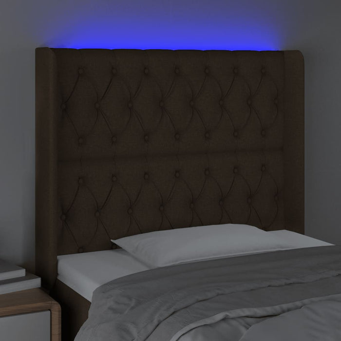 Tăblie de pat cu LED, maro închis, 93x16x118/128 cm, textil - WALTI WALTI