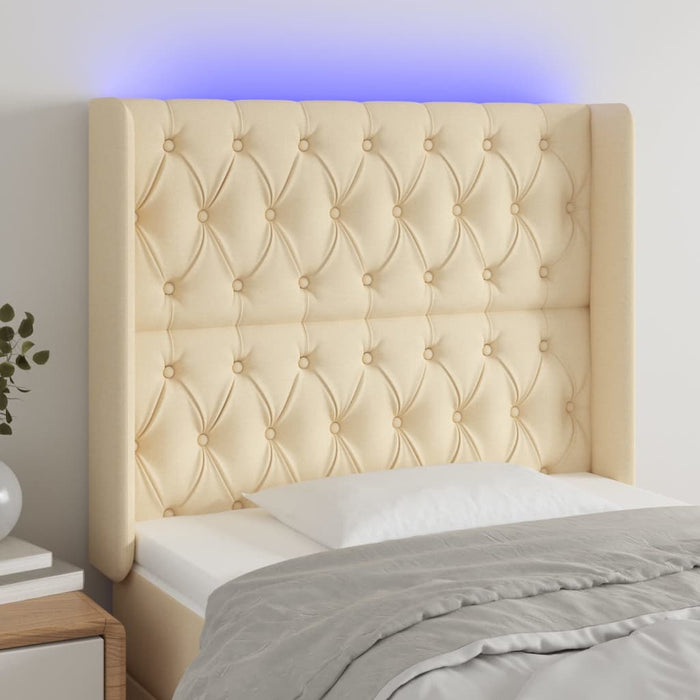Tăblie de pat cu LED, crem, 103x16x118/128 cm, textil - WALTI WALTI