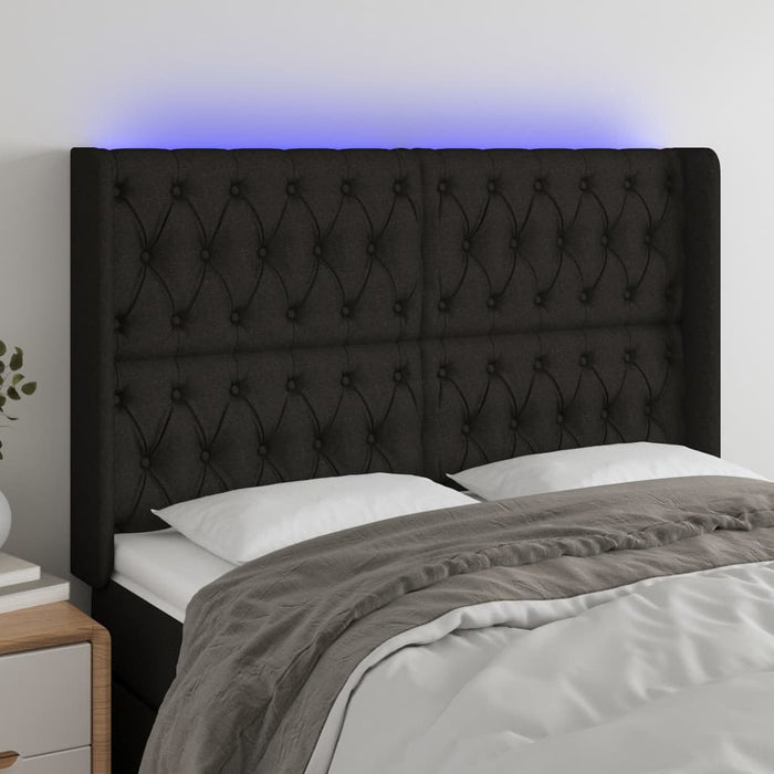 Tăblie de pat cu LED, negru, 147x16x118/128 cm, textil - WALTI WALTI