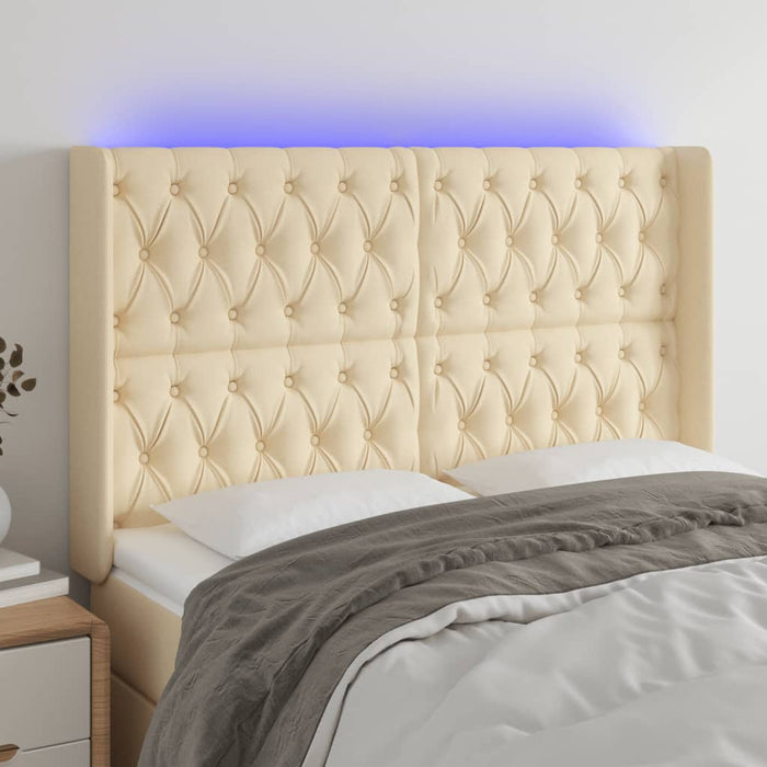 Tăblie de pat cu LED, crem, 147x16x118/128 cm, textil - WALTI WALTI