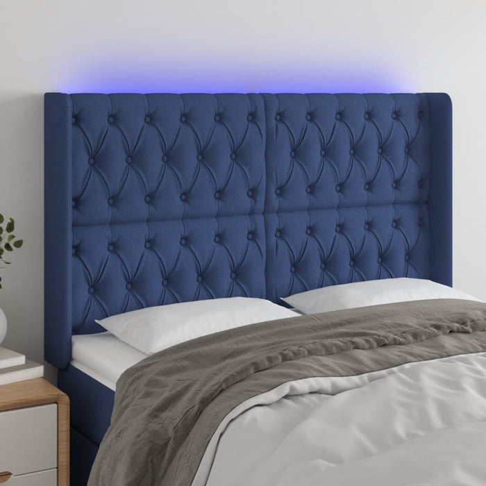 Tăblie de pat cu LED, albastru, 147x16x118/128 cm, textil - WALTI WALTI