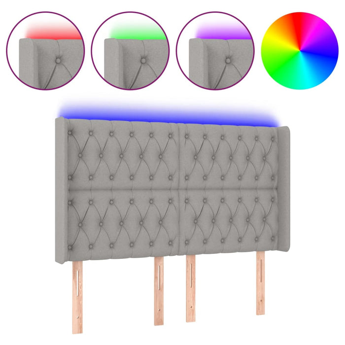 Tăblie de pat cu LED, gri deschis, 163x16x118/128 cm, textil WALTI