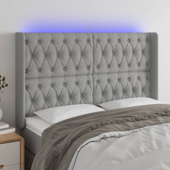 Tăblie de pat cu LED, gri deschis, 163x16x118/128 cm, textil WALTI
