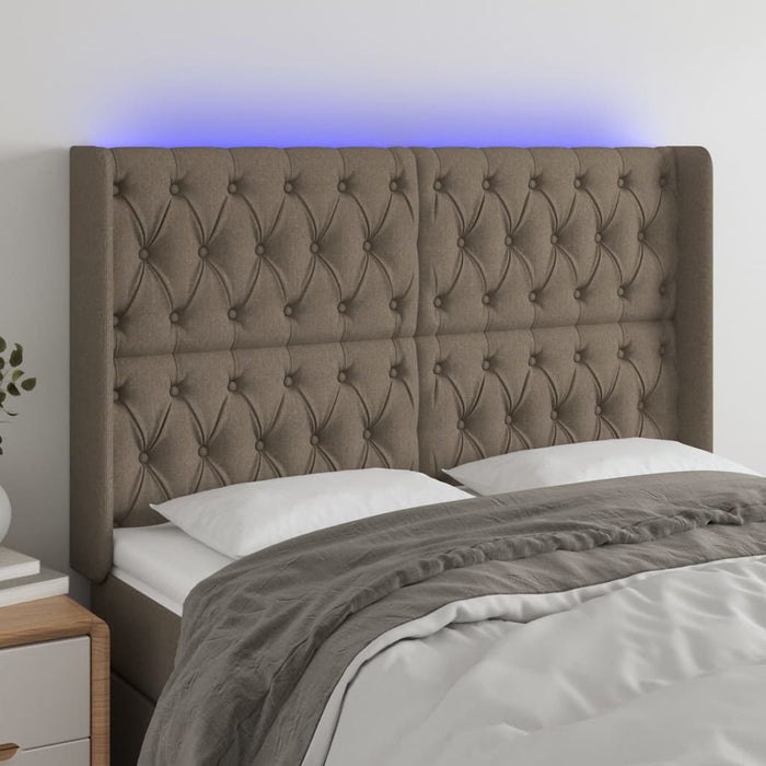 Tăblie de pat cu LED, gri taupe, 163x16x118/128 cm, textil - WALTI WALTI