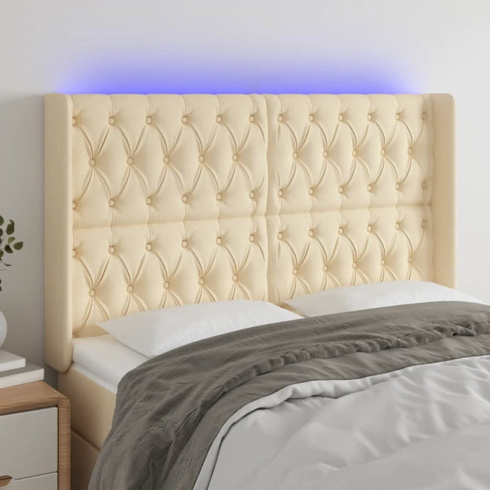 Tăblie de pat cu LED, crem, 163x16x118/128 cm, textil - WALTI WALTI