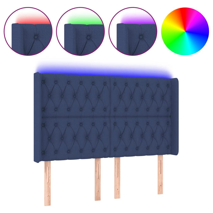 Tăblie de pat cu LED, albastru, 163x16x118/128 cm, textil - WALTI WALTI