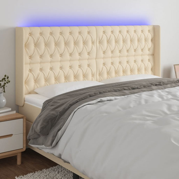 Tăblie de pat cu LED, crem, 203x16x118/128 cm, textil - WALTI WALTI
