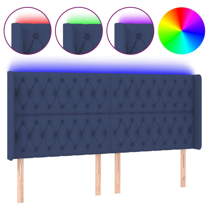 Tăblie de pat cu LED, albastru, 203x16x118/128 cm, textil - WALTI WALTI