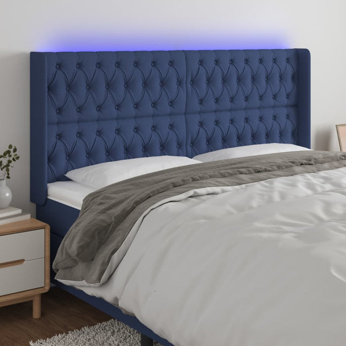 Tăblie de pat cu LED, albastru, 203x16x118/128 cm, textil - WALTI WALTI
