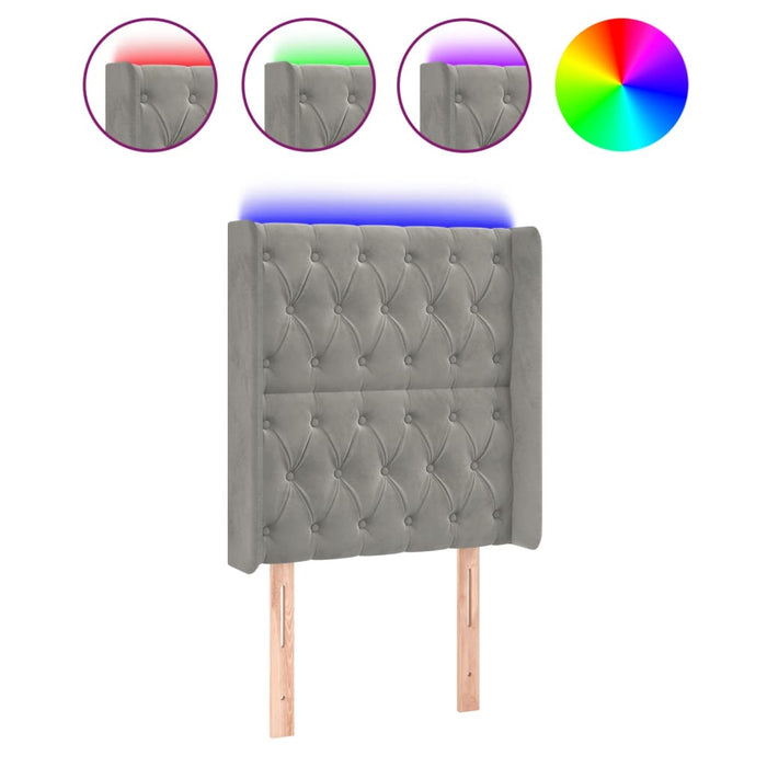 Tăblie de pat cu LED, gri deschis, 83x16x118/128 cm, catifea - WALTI WALTI