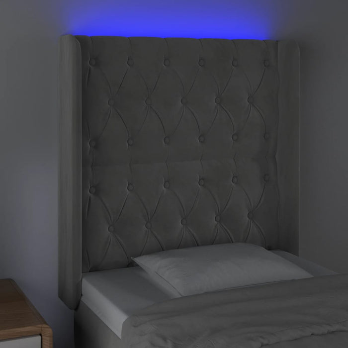 Tăblie de pat cu LED, gri deschis, 83x16x118/128 cm, catifea - WALTI WALTI