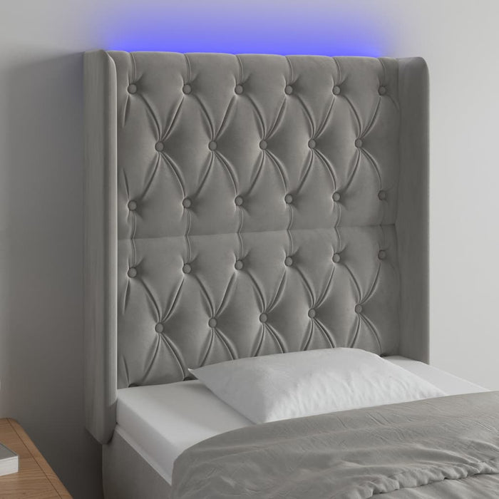 Tăblie de pat cu LED, gri deschis, 83x16x118/128 cm, catifea - WALTI WALTI