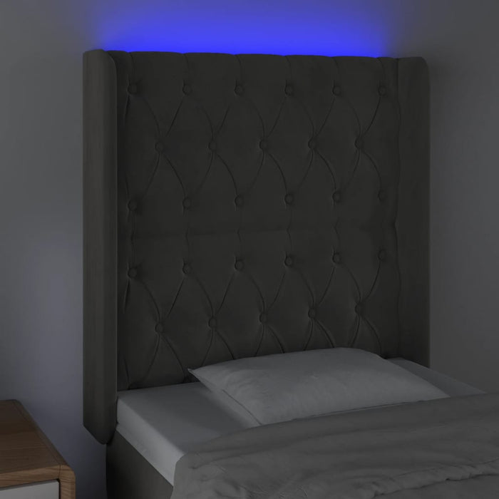 Tăblie de pat cu LED, gri închis, 83x16x118/128 cm, catifea - WALTI WALTI