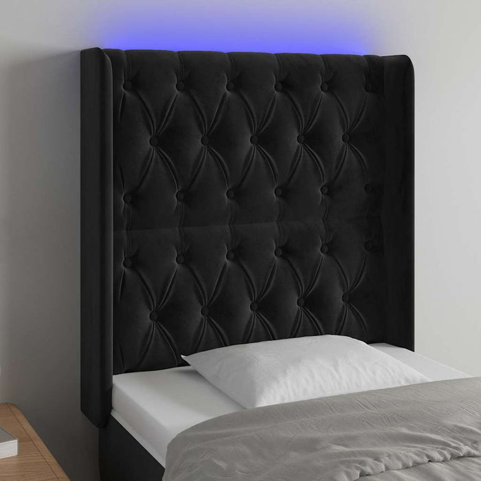 Tăblie de pat cu LED, negru, 83x16x118/128 cm, catifea - WALTI WALTI