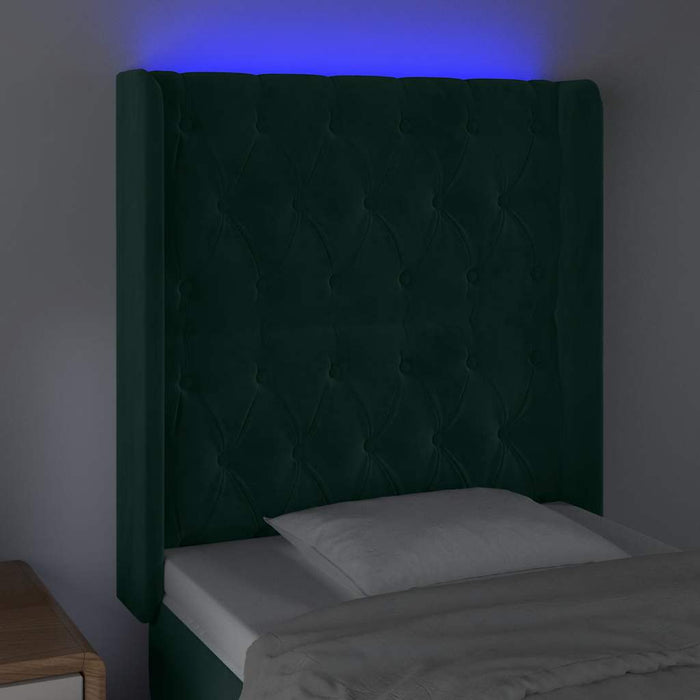 Tăblie de pat cu LED, verde închis, 83x16x118/128 cm, catifea - WALTI WALTI
