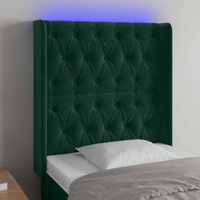 Tăblie de pat cu LED, verde închis, 83x16x118/128 cm, catifea - WALTI WALTI