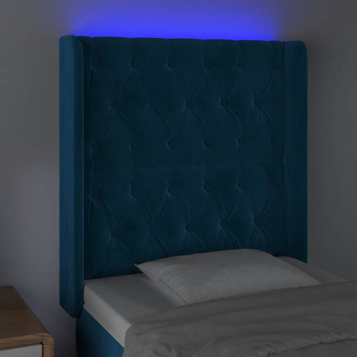 Tăblie de pat cu LED, albastru închis, 83x16x118/128cm, catifea - WALTI WALTI