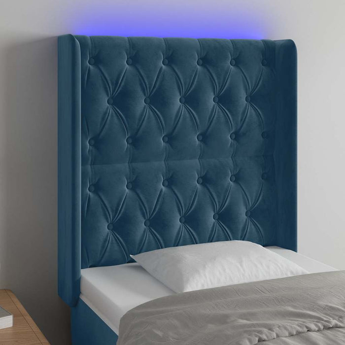 Tăblie de pat cu LED, albastru închis, 83x16x118/128cm, catifea - WALTI WALTI