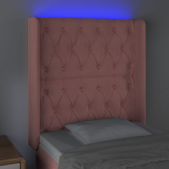 Tăblie de pat cu LED, roz, 83x16x118/128 cm, catifea - WALTI WALTI