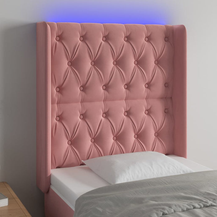 Tăblie de pat cu LED, roz, 83x16x118/128 cm, catifea - WALTI WALTI