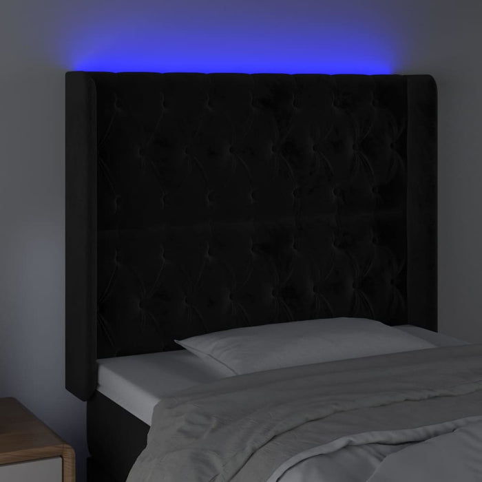 Tăblie de pat cu LED, negru, 93x16x118/128 cm, catifea - WALTI WALTI