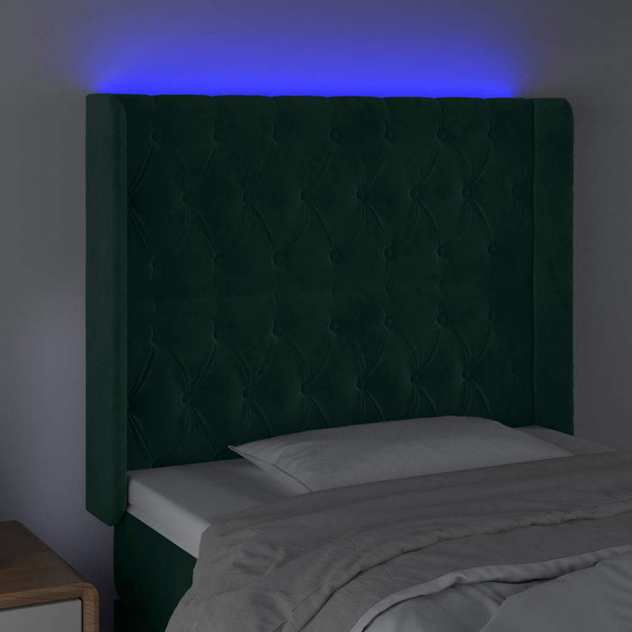 Tăblie de pat cu LED, verde închis, 93x16x118/128cm, catifea - WALTI WALTI