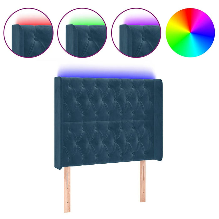 Tăblie de pat cu LED, albastru închis, 93x16x118/128cm, catifea WALTI
