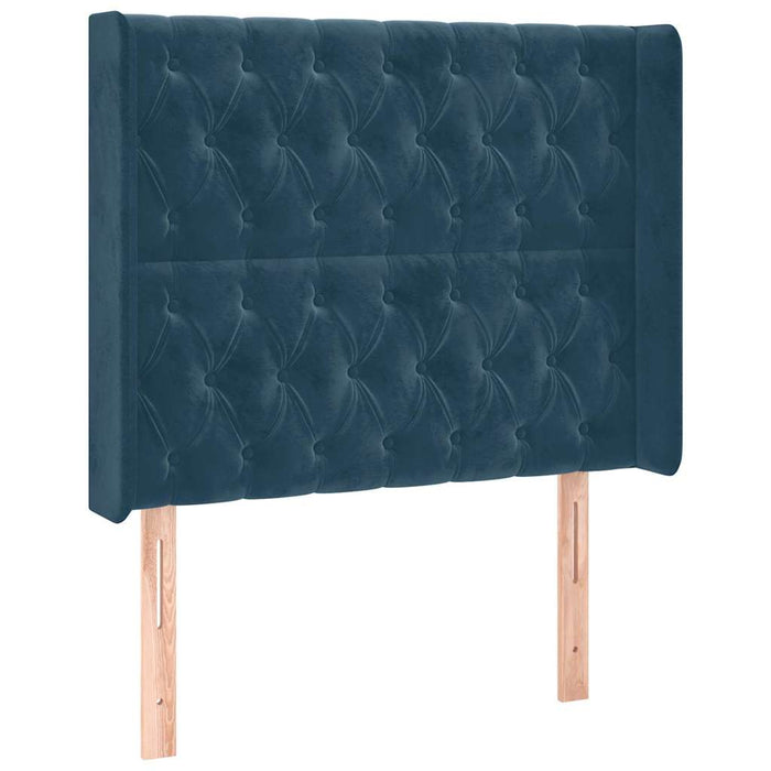 Tăblie de pat cu LED, albastru închis, 93x16x118/128cm, catifea WALTI