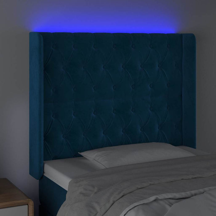 Tăblie de pat cu LED, albastru închis, 93x16x118/128cm, catifea WALTI