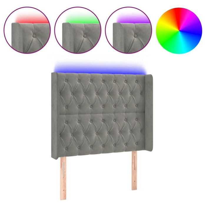 Tăblie de pat cu LED, gri deschis, 103x16x118/128 cm, catifea - WALTI WALTI