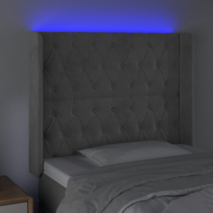Tăblie de pat cu LED, gri deschis, 103x16x118/128 cm, catifea - WALTI WALTI