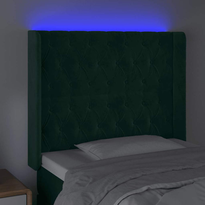 Tăblie de pat cu LED, verde închis, 103x16x118/128 cm, catifea - WALTI WALTI