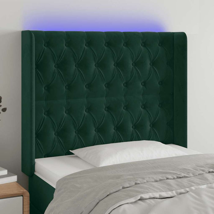 Tăblie de pat cu LED, verde închis, 103x16x118/128 cm, catifea - WALTI WALTI