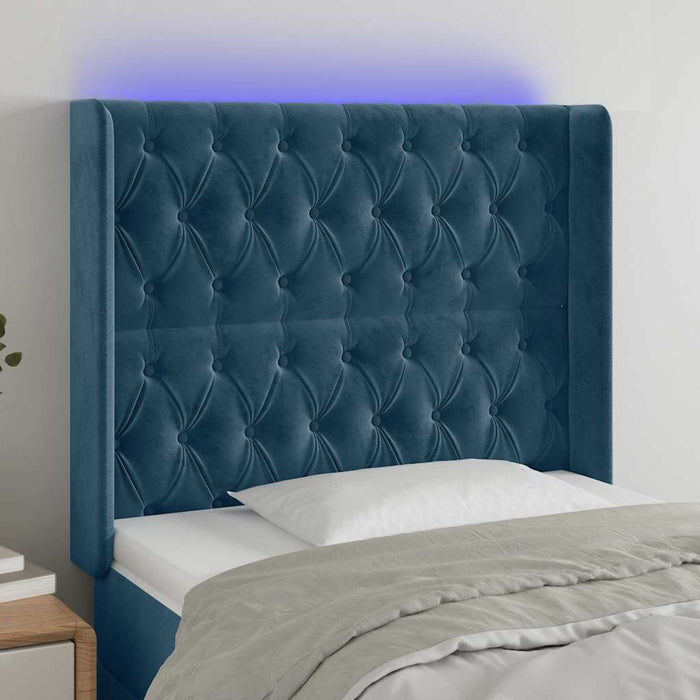 Tăblie de pat cu LED, albastru închis, 103x16x118/128cm catifea - WALTI WALTI