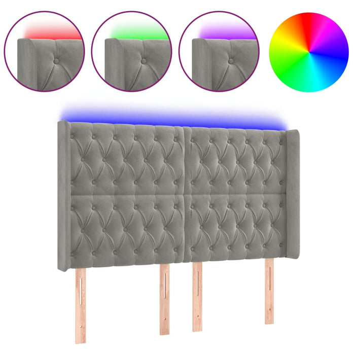 Tăblie de pat cu LED, gri deschis, 147x16x118/128 cm, catifea - WALTI WALTI