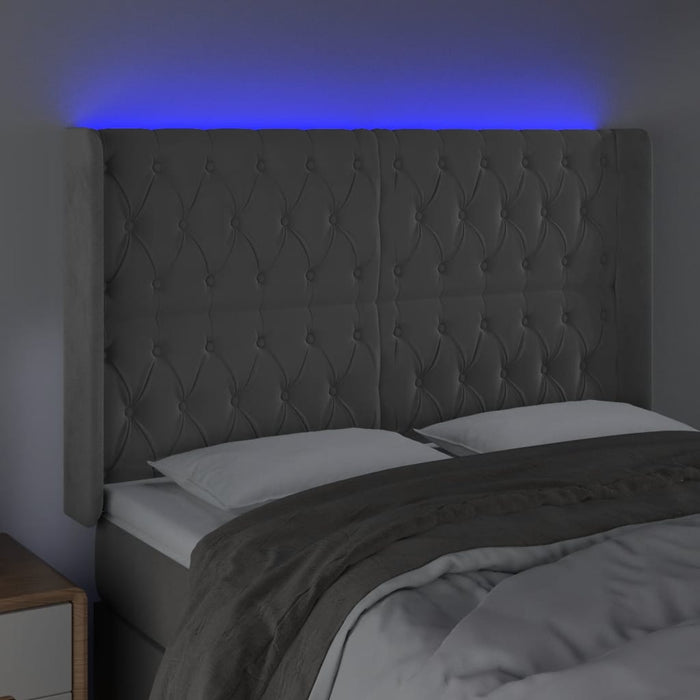 Tăblie de pat cu LED, gri deschis, 147x16x118/128 cm, catifea - WALTI WALTI