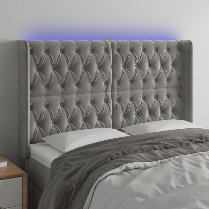 Tăblie de pat cu LED, gri deschis, 147x16x118/128 cm, catifea - WALTI WALTI