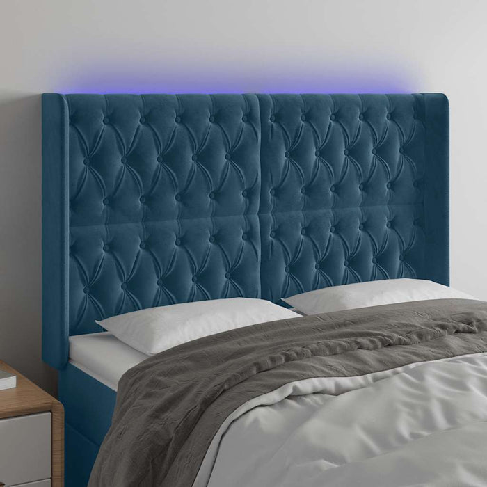 Tăblie de pat cu LED, albastru închis, 147x16x118/128cm catifea - WALTI WALTI