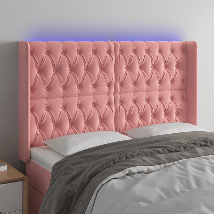 Tăblie de pat cu LED, roz, 147x16x118/128 cm, catifea - WALTI WALTI