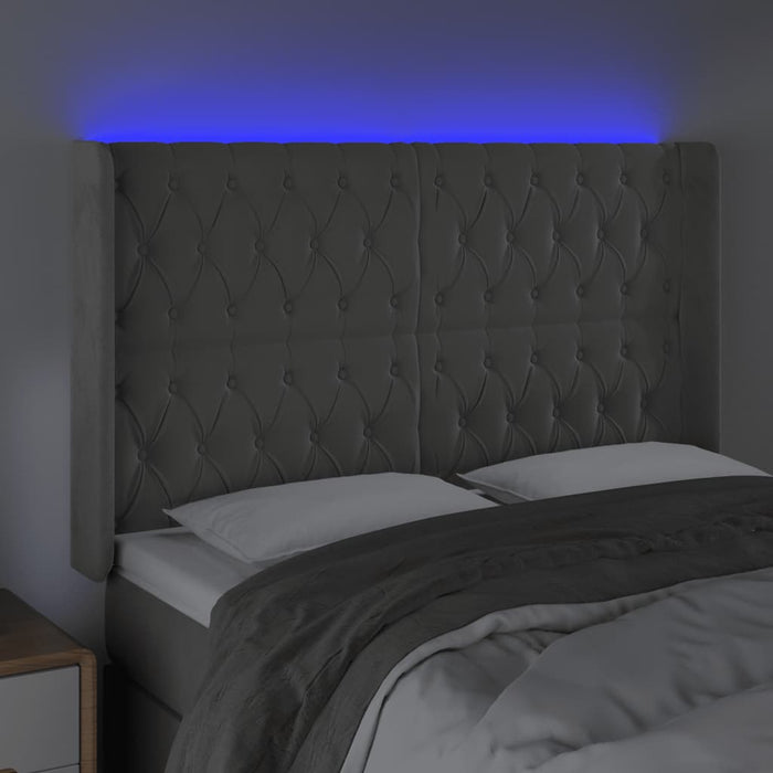 Tăblie de pat cu LED, gri deschis, 163x16x118/128 cm, catifea - WALTI WALTI