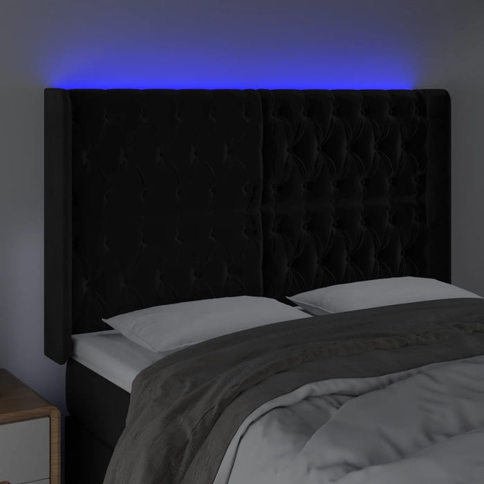 Tăblie de pat cu LED, negru, 163x16x118/128 cm, catifea - WALTI WALTI