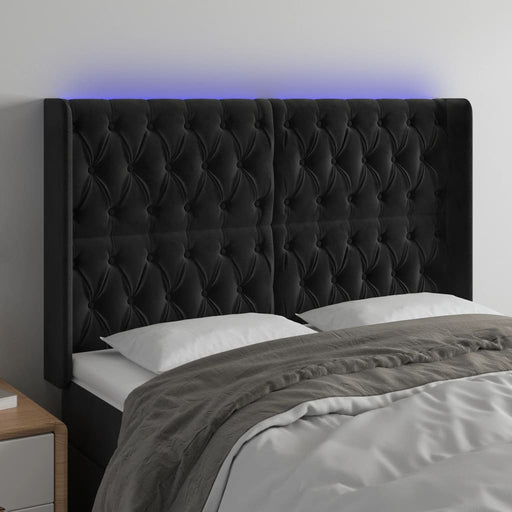 Tăblie de pat cu LED, negru, 163x16x118/128 cm, catifea - WALTI WALTI