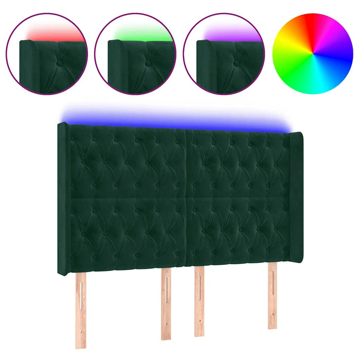 Tăblie de pat cu LED, verde închis, 163x16x118/128 cm, catifea - WALTI WALTI