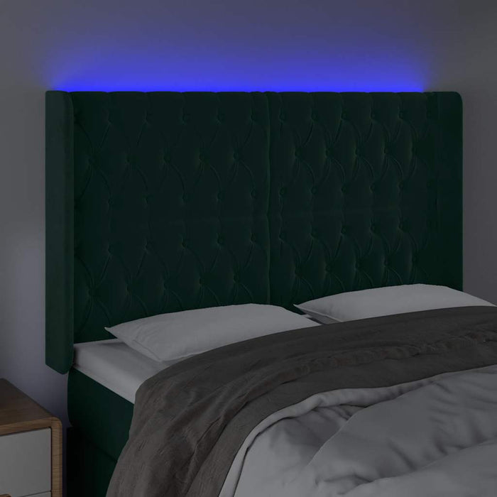 Tăblie de pat cu LED, verde închis, 163x16x118/128 cm, catifea - WALTI WALTI