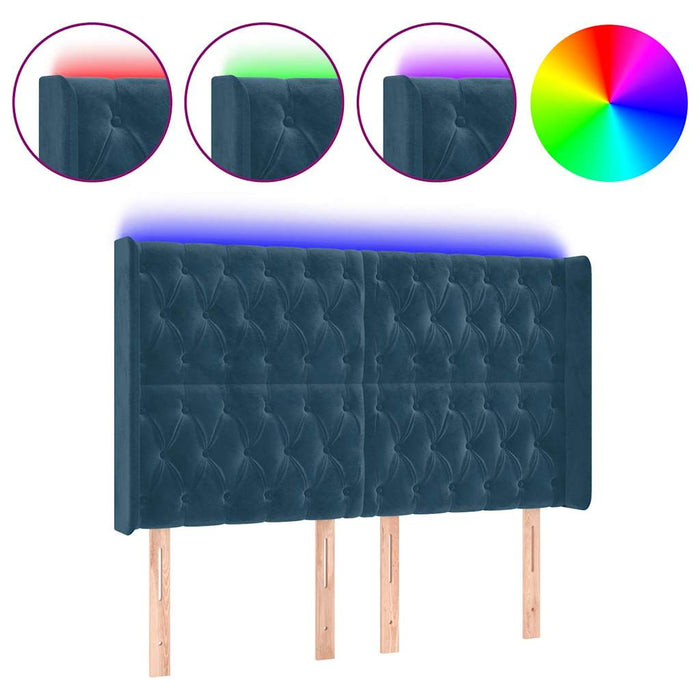 Tăblie de pat cu LED, albastru închis, 163x16x118/128cm catifea - WALTI WALTI