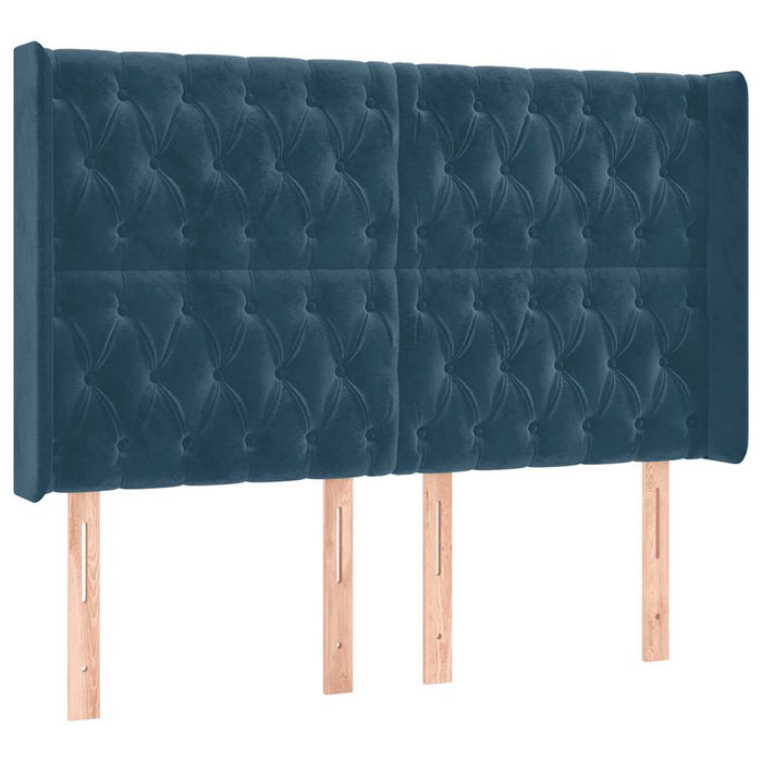 Tăblie de pat cu LED, albastru închis, 163x16x118/128cm catifea - WALTI WALTI