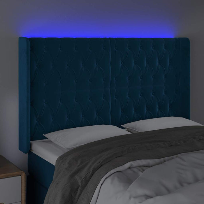 Tăblie de pat cu LED, albastru închis, 163x16x118/128cm catifea - WALTI WALTI